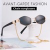 Oiieco Retro Metal Frame Hexagon Sunglasses with Chain Gold, Ladies