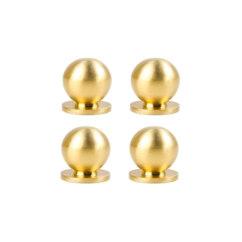 RZDEAL 4pcs Round Solid Brass Pulls Cabinet Drawer Gold Knobs