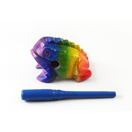 Frog guiro 4 inches wood block musical instrument Percussion Musical Instrument Perfect size Natural Wood Güiro Frog (Rainbow)