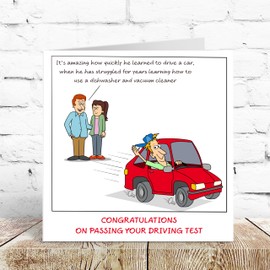 Passing Car Driving Test Card - Congrats Young Man Passing Test Drive - Congratulations Well Done Driving Test Card - Greeting Card for Son or Brother from Mum & Dad - Blank Inside with Envelope