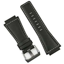 B & R Bands Bell and Ross BR01 BR03 Watch Band Strap Black Calf Leather White Stitch - Medium Length
