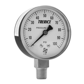 Trerice 800B2502LA30 Utility Gauge, 2.5" dial, 0 to 30 psi, 1/4" NPT Brass Connection, Lower Mount (Model: 800B)