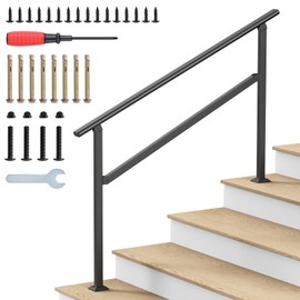 DOVOV Hand Rails for Outdoor Steps, 4 Steps Wrought Iron Handrails for Outdoor Steps, Stair Railing for Porch, Home, Garden, Indoor, Staircase Handrails for Wooden, Cement, Brick, Marble