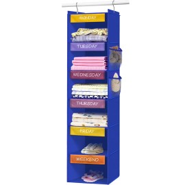Foldable 6-Shelf Hanging Closet Organizer with Colorful Labels, Weekly Clothes Organizer for Kidscolor: White, size: 11.8" x 11.8" x 50"