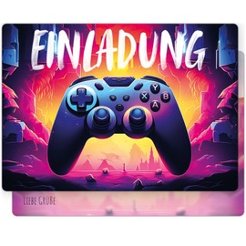 beriluDesign 12 x Invitation Cards Children's Birthday Gamer Party Boys & Girls Birthday Invitation (12 Cards)