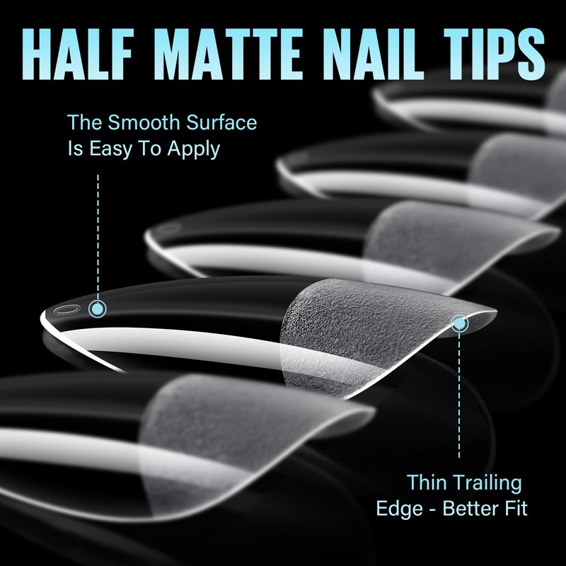 TOMICCA Medium Almond Nail Tips - Full Coverage, Soft Gel