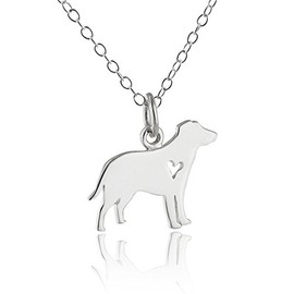 FashionJunkie4Life Sterling Silver Labrador Retriever Dog with Tiny Heart Cutout Charm Necklace, 18" Chain
