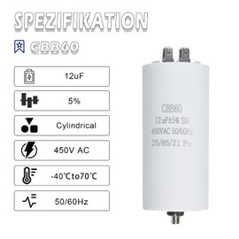 Iruihoo CBB60 Capacitor 12µF 450V Capacitor 50/60Hz Starting Capacitor 12UF Plug M8 for Electric Motor Capacitor
