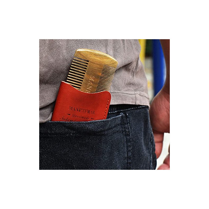 Peine Madera Barba Estuche Dientes Finos Doble Acción Kit Cuidado