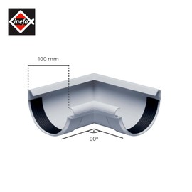 INEFA Gutter Angle 90 Degree Semicircular Inner Angle PVC NW100 / 100 mm Grey Bead Inside, Connector Gutter Accessories, Easy Assembly