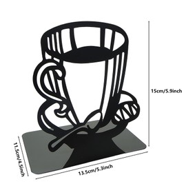 1 Pair Black Coffee Cup Metal Bookends for Shelves,Retro Cup Nonskid Thickening Iron Book End Decorative Hollowed Bookends Desk Organizer Holder for Kid Library School Home Office Decoration
