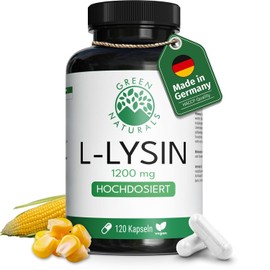 Green Naturals L-Lysine - High Dose: 1,200 mg - 120 Capsules | Fermented from corn, 2-month supply, laboratory tested