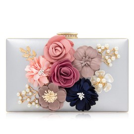 Milisente Evening Bag for Women, Flower Wedding Evening Clutch Purse Bride Floral Clutch Bag(Silver)