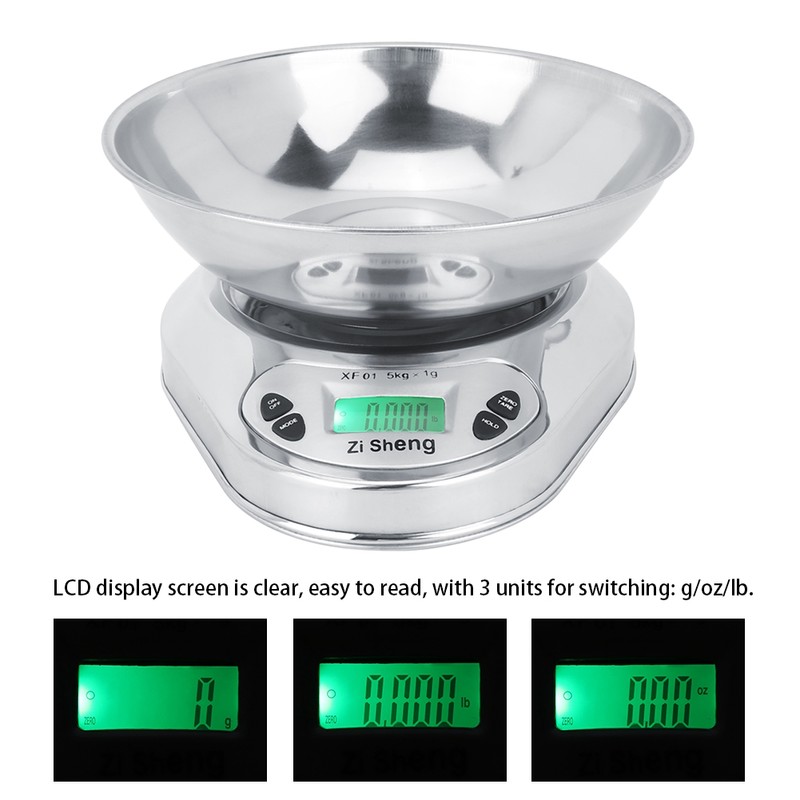 5kg/1g Portable Electronic Digital Kitchen Scale Stainless Steel Cooking Food