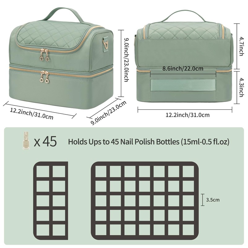 Nail Polish Organizer Case, Nail Supplies Storage Box Holds 45