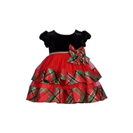 Bonnie Jean Girl's Christmas Dress - Tiered Holiday Plaid Party Dress for Baby, Toddler and Little Girls, Red, 6-9 Months