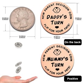 New Parents Decision Coin, New Mum Daddy Gifts Funny Flip Coin Decision Coin Turn Coin New Parents Gift Newborn Coin Baby Shower Gifts for Mum Dad(Rose Gold)