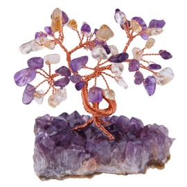 Mookaitedecor Amethyst Crystal Tree with electroplated colourful quartz base and wrapping with copper wire, beautiful symbol for wealth and happiness, family office decoration