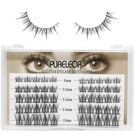 PURELEOR Individual Lashes C Curl Cluster Eyelashes Mixed Length 60pcs Eyelashes Individual Natural Fluffy DIY Lash Pack Soft Cluster Lash Extensions(8-16mm-L)