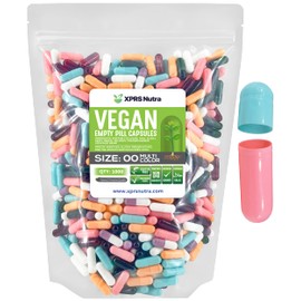 XPRS Nutra Size 00 Empty Capsules - 1000 Count Empty Vegan Capsules - Vegetarian Empty Pills - DIY Vegetable Capsule Filling- Veggie Pill Caps (Multi Color)