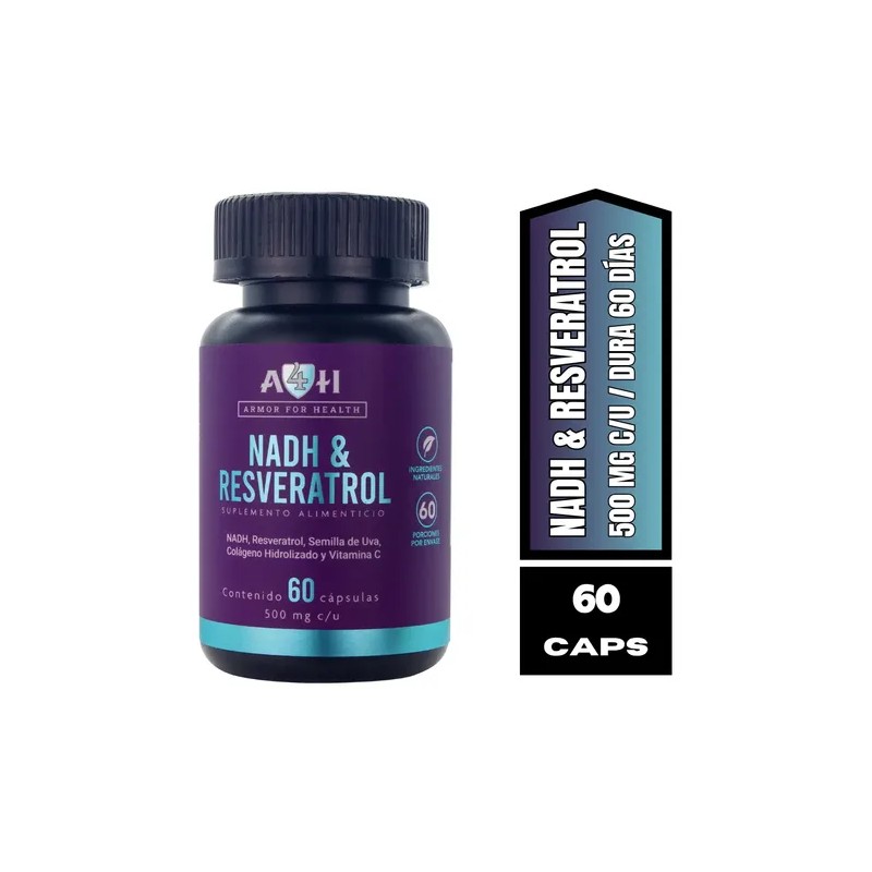 Envío Suplemento A4h Resveratrol Nadh Antioxidante 60 Caps