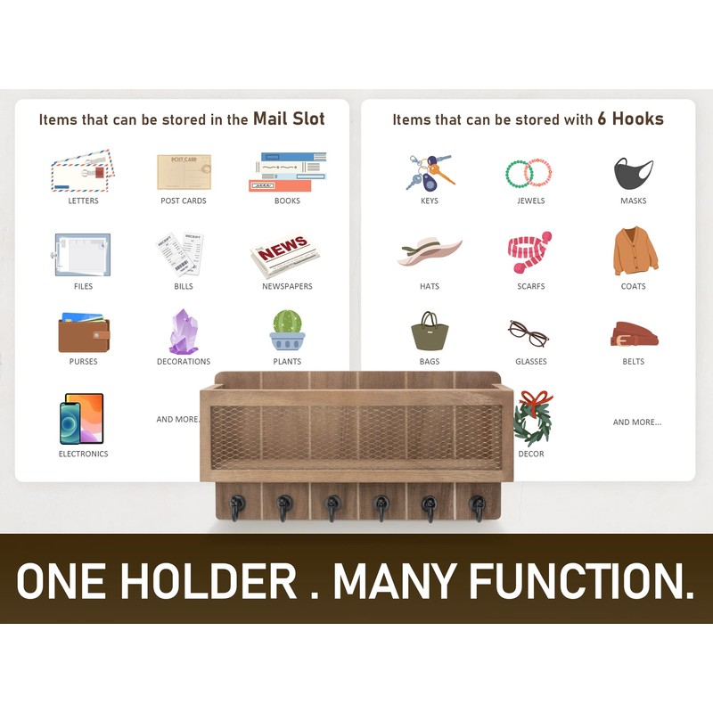 Rebee Vision Farmhouse Key Holder for Wall with Mail Storage