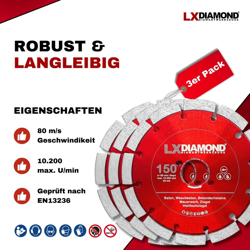 LXDIAMOND 3 x Diamond Cutting Disc 150 mm – Diamond