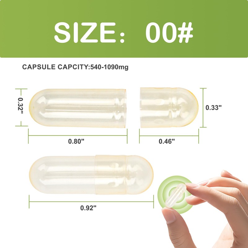 VGTPC Vegan Capsules Empty Size 00 Separated 1000 Count Clear