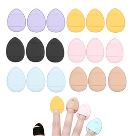 HAPVITAL Finger Puff, Cushion, 6 Colors, Set of 18, Water Drop Shape, Cosmetic Puff Mini Size, Powder Puff for Fingertips, Fande Sponge, Soft, Multi-functional, For Wet and Dry Use, Portable, Nose
