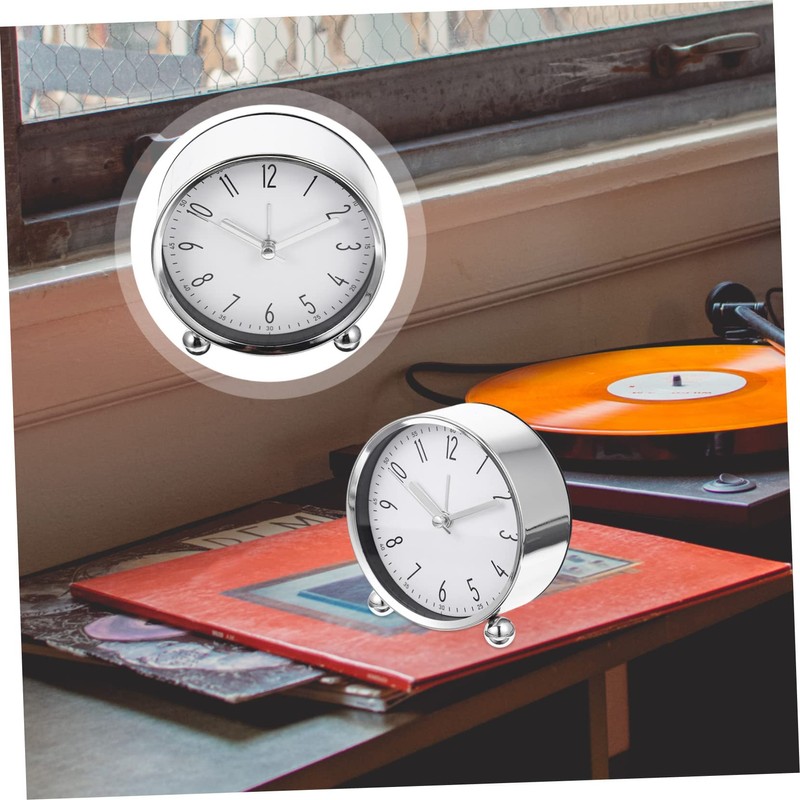 OHPHCALL Silent Round Alarm Clock Metal Digital Clock for Bedroom