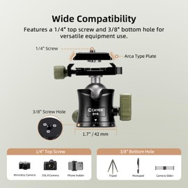 Cayer CH35 Travel Camera Tripod with Ball Head, Compact Carbon Fiber Tripod, 53.6" Compact Camera Stand，Max Load 17.6lbs for Mirrorless Cameras Video Camcorder Mobile Phone Webcam