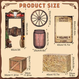 15 Pcs Western Cowboy Party Supplies Include Cowboy Backdrop Hay Bales Boxes Barrel Wagon Wheel Photo Booth Props 8 Paper Country Decorative Accessories for Cowboy Party Birthday Fall Harvest Farm