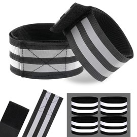 Tikplus Pack of 6 Reflective Bands, Elastic Bicycle Reflective Bands, Velcro Reflective Bands, Safety Light Strip for Outdoor Jogging, Prams, Cycling, Running, Hiking, Black