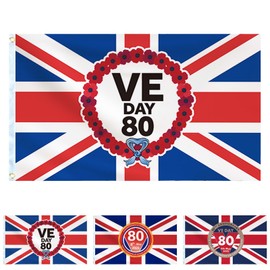 VE Day Flag 3x5ft UK Banner, UK Flags for 2025 VE Day 80th Anniversary Bunting Decorations 80 Years Victory In Europe RAF WW2 1945 Union Jack British Flag for Remembrance Day Garden Street Party