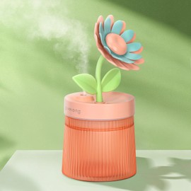 Cute Flower Mini Humidifier, 260ml Sunflower Small Humidifier for Plants, Desktop Humidifiers for Bedroom, Portable Usb Rechargeable Humidification for Baby Bedroom Travel Office Home, Pink