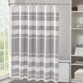 DOSLY IDÉES Gray Striped Spa Waffle Shower Curtain,White Shower Curtain Waffle Texture,Solid Waterproof Fabric,Modern Farmhouse Bathroom Decorations,72x72 in