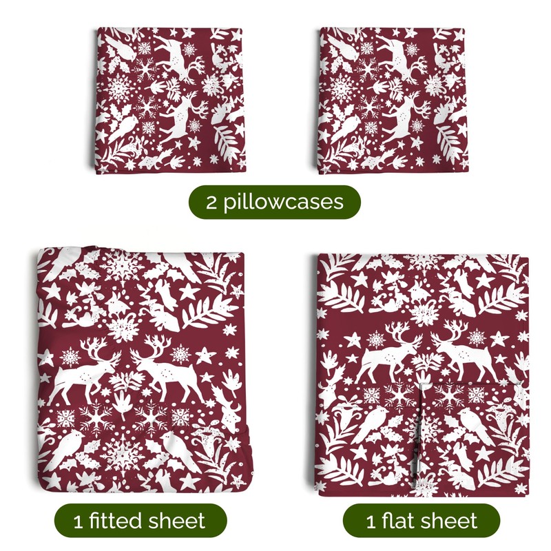 Christmas Sheets King - Cozy Nordic Reindeer & Holly -