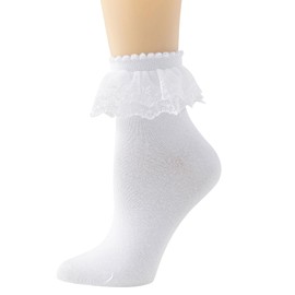 YASIDI Lace Ankle Socks with Double Layer Lace - Frilly Socks for Women (US, 5-9, Regular, White - 1 Pair)