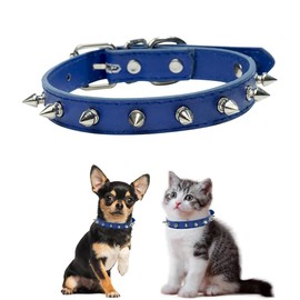 Spike Collar for Dogs, Studded Spike Anti-Bite Rivet Protective Pet Neck Pu Leather Mushrooms Puppy Collars for Xs Small Medium Large Boy Dogs Male Cats, Blue M