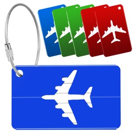 Yizhet Pack of 6 Suitcase Tags, Aluminium Luggage Tags, Suitcase Tags with Address Tag, Stainless Steel Cable, Waterproof Luggage, Handbag, Tag Suitcase Bag Labels (Red, Blue, Green)