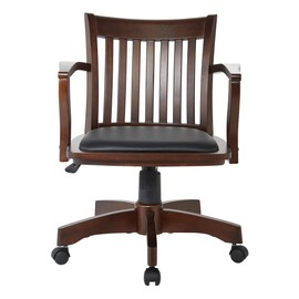 OSP Home Furnishings Deluxe Wood Banker's Desk Chair with Padded Seat, Espresso Finish and Black Vinyl