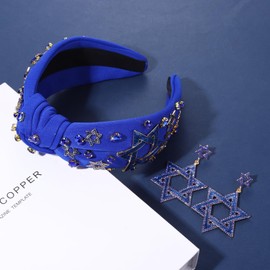 PHALIN Christmas Headbands for Women Xmas Bow Tree Snowflake Headbands Jeweled Crystal Pearl Knotted Headband Holiday Hair Accessories Party Gifts (Hanukkah)