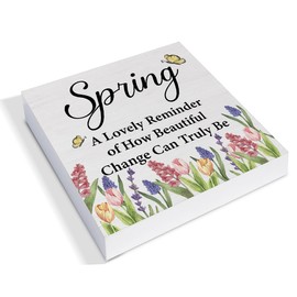 Spring Decor, Rustic a Lovely Reminder of How Beautiful Change Can Truly Be Wood Sign Farmhouse Spring Art Decorations Tabletop Shelf Desk Home Decor, 5 X 5 Inches