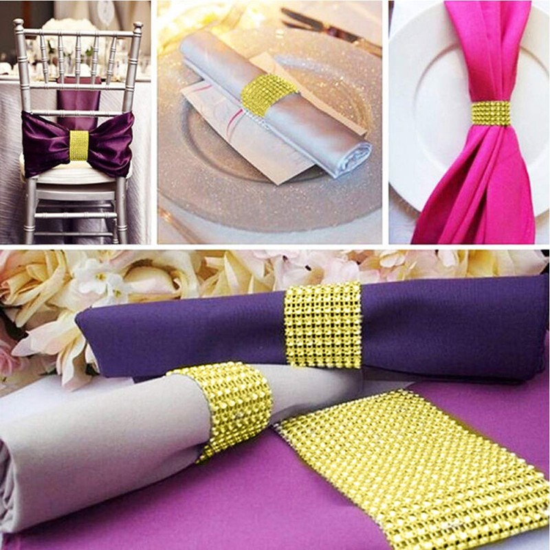 SwirlColor 20 pieces Bling Rhinestone Napkin Rings (Golden)