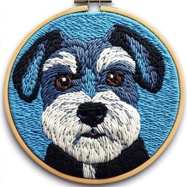 DIY Punch Needle Kits for Beginners Cute Miniature Schnauzer Dog with Hoop Punch Needle Starter Craft Embroidery Set Easy for Adults and Children Festival Gift and Decoration 20x20cm-1