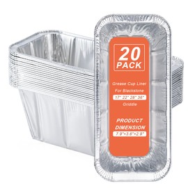 YUNZT 20 Pack Blackstone Griddle Accessories 5017 Grease Cup Liners, Aluminum Foil Drip Pans, Grease Catcher Cup Liner for Blackstone 17, 22, 28, 36 Inch Griddle, Disposable Grill Grease Tray(20 Pack)