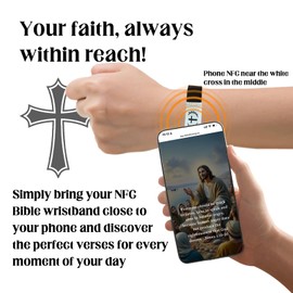 Wearable Bible Verse Bracelet with NFC, Inspirational Christian Jewelry for Daily Scripture Sharing, Spiritual Energy Quotes for Men, Women, and Teens, Perfect Religious Gift for Faith, Hope, and Devotion. (Pink & White)