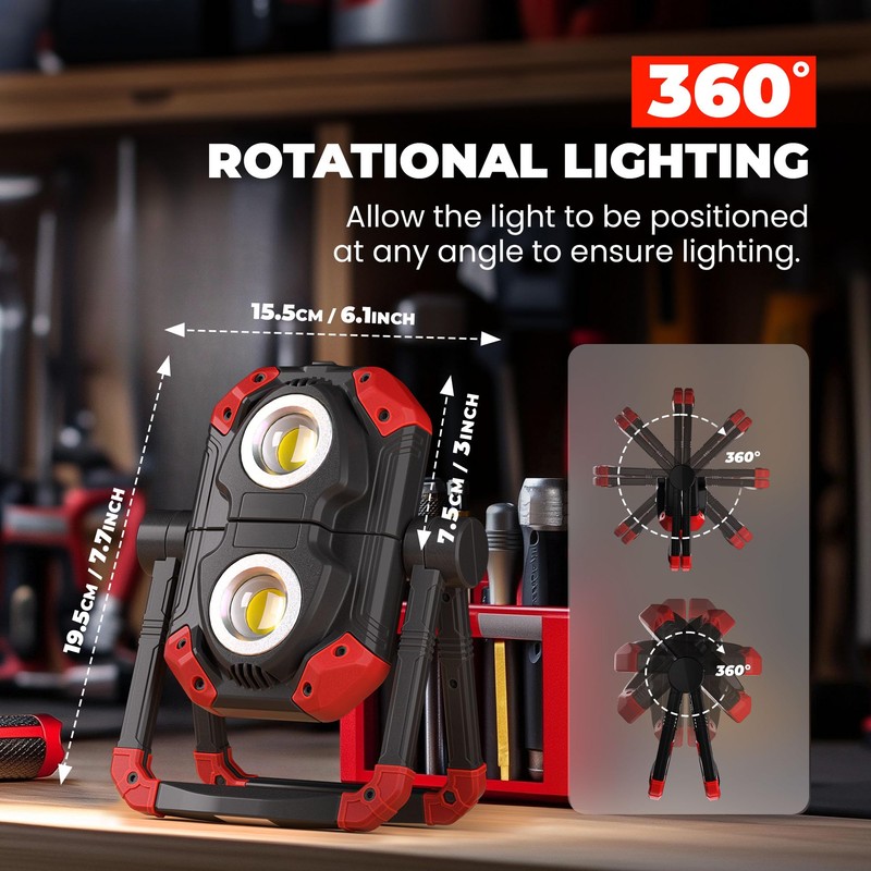Yzoni 2 Pack LED Work Light Rechargeable, 2 COB 2500LM
