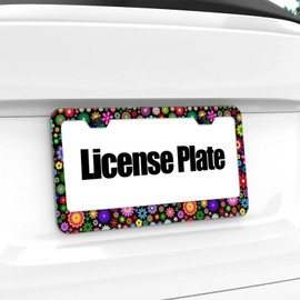 PUTKA Personalise Colorful Floral Flowers License Plate Frames for Car Decorative Universal Aluminum Rustproof License Plate Cover for Standard Us Vehicles 12.2 x 6.3 in (Sun Flower)