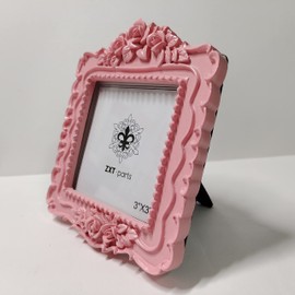 ZXT-parts 3x3 Picture Frame Square Pink Frame. Resin Handmade Photo Frame. Glass Panel. Black Suede Cover.European Style Suitable for Wall or Desktop.